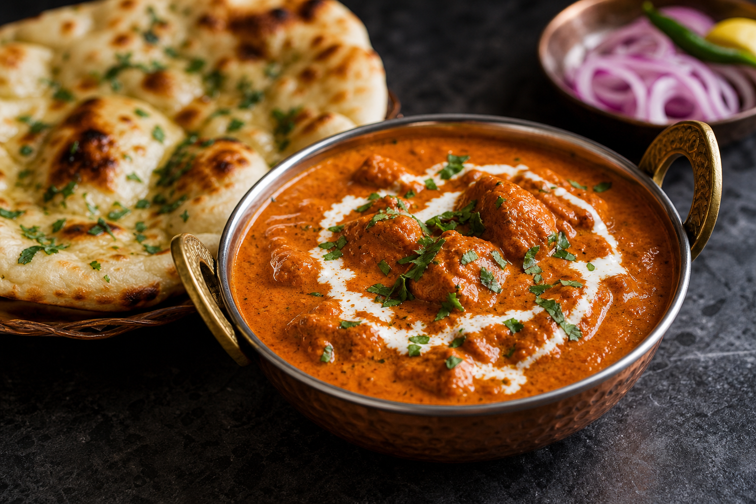Butter chicken and garlic naan