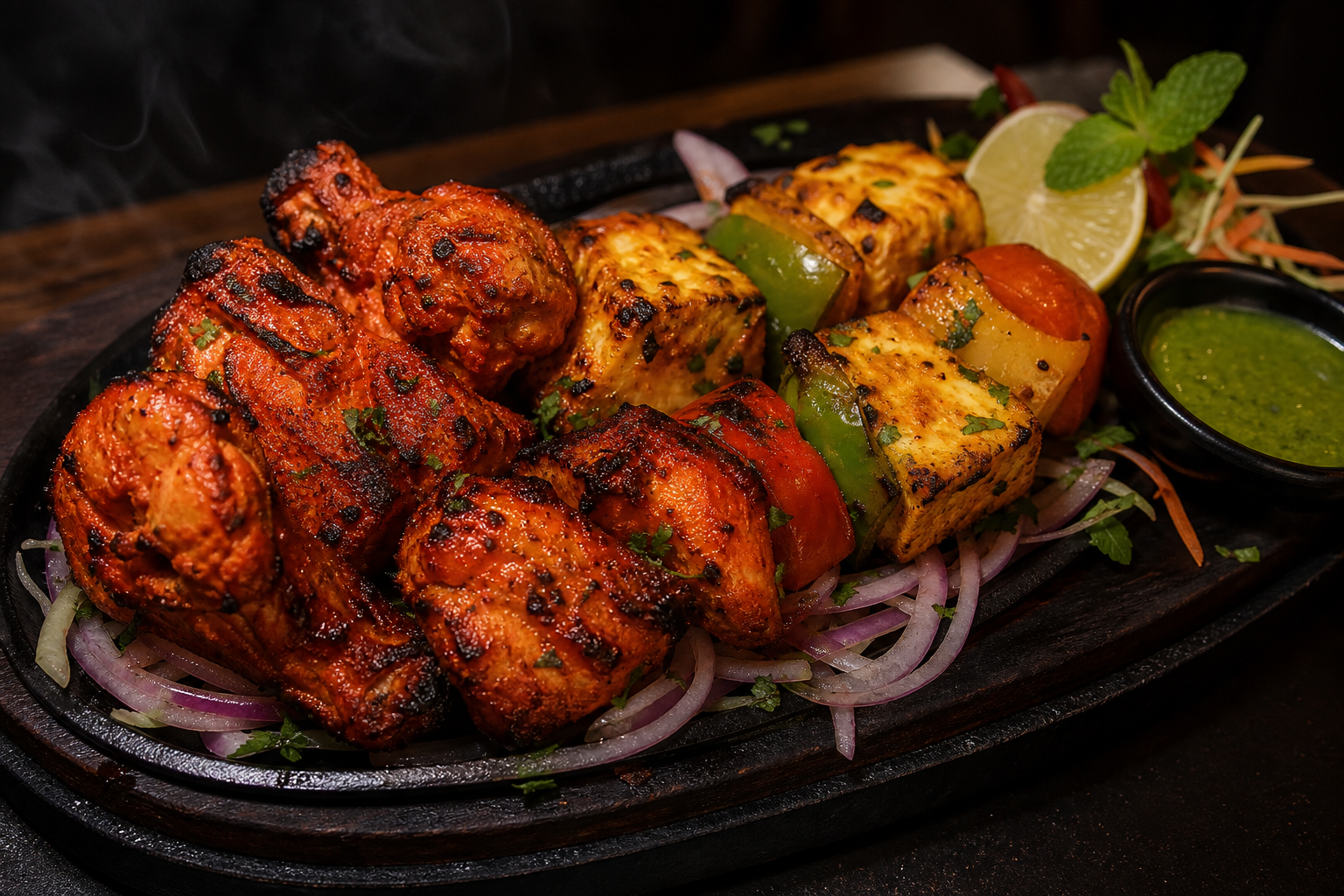 Tandoori chicken and paneer platter